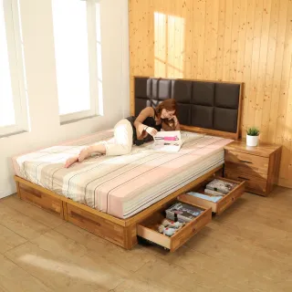 【BuyJM】拼接木系列雙人5尺皮革床頭+四抽床底房間2件組