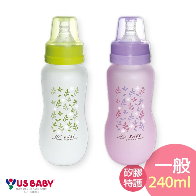 【US BABY 優生】真母感矽膠特護玻璃奶瓶(一般口徑240ml)