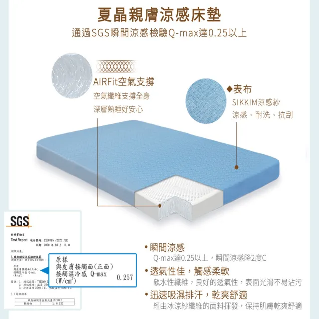 【日本旭川】夏晶AIRFit氧活力親膚涼感2.2cm雙人空氣床墊(感謝伊正推薦降溫透氣省電支撐)