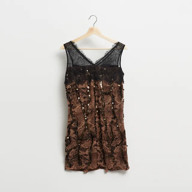 【ICHE 衣哲】蝴蝶結動物紋印花拼接蕾絲造型洋裝