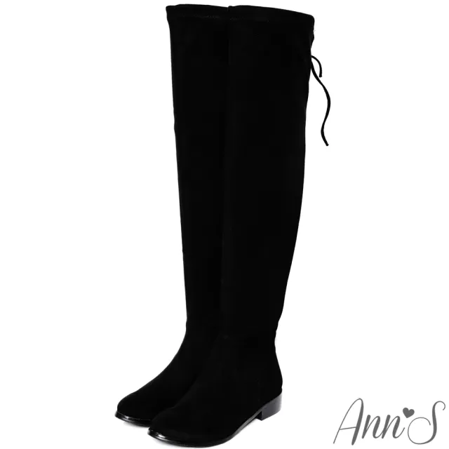 【Ann’S】棉花糖版-微性感平底彈力側拉鍊過膝靴(細絨黑)
