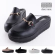 【Alberta】穆勒鞋-MIT台灣製 絨面質感 5cm厚底 金屬扣環造型 穆勒鞋 包頭拖鞋