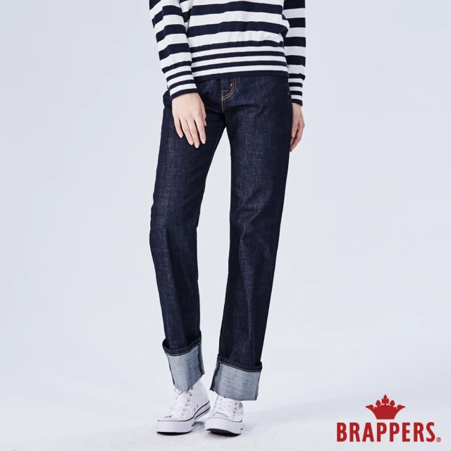 【BRAPPERS】女款 Boy friend系列-中高腰彈性直筒褲(深藍)