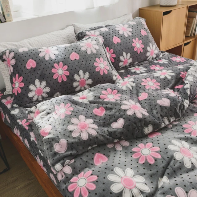 【絲薇諾】法蘭絨   花卉 三件式鋪棉被套床包組 心花開(單人加大)