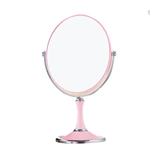 【幸福揚邑】8吋超大歐式時尚梳妝美容化妝放大雙面桌鏡(橢圓鏡-粉紅)