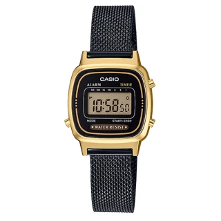 【CASIO 卡西歐】復古米蘭錶帶優雅電子錶-黑X金(LA-670WEMB-1)
