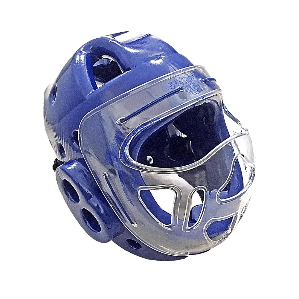 【輝武】技擊空手道跆拳道拳擊-全包式護頭面罩頭盔(藍-L)