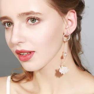 【AQ】甜美氣質風不對稱浪漫花朵耳環(飾品/配件/長耳環)
