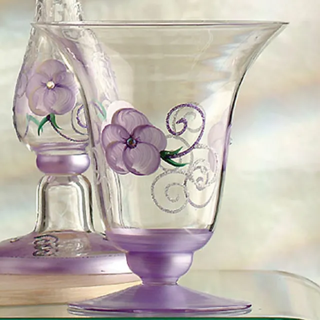 【Madiggan 貝斯麗】玫瑰系列 手工彩繪玻璃喇叭花瓶燭台(粉紅.紫色.金色 三色可選)