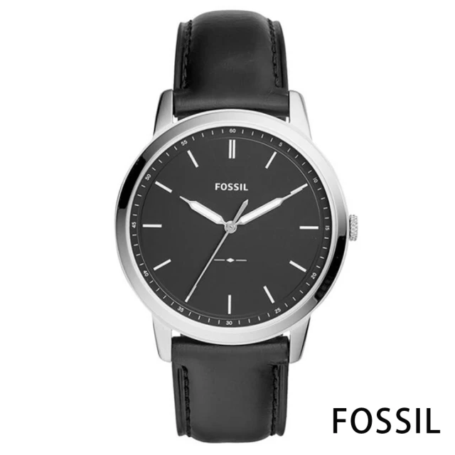 【FOSSIL】紐約時刻簡約真皮手錶-黑色x銀框/44mm(FS5398)