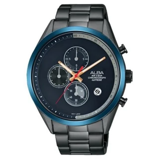 【ALBA】時尚三眼海藍腕錶-黑X藍 43mm(VD57-X135SD/AM3597X1)