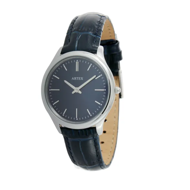 【ARTEX】ARTEX 方晶隨行白管+ 5605真皮手錶-寶藍/銀33mm