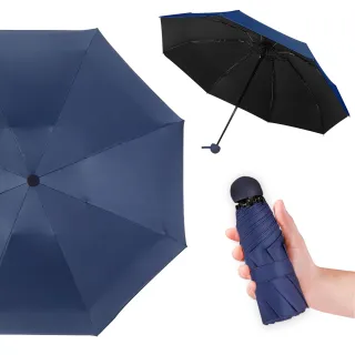 【幸福揚邑】抗UV降溫8骨防風防潑水大傘面五折迷你晴雨口袋傘(深藍)