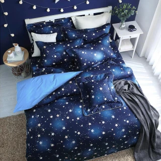 【艾莉絲-貝倫】閃耀星空[3.5x6.2呎]五件式單人[100%純棉]鋪棉床罩組(藍色)