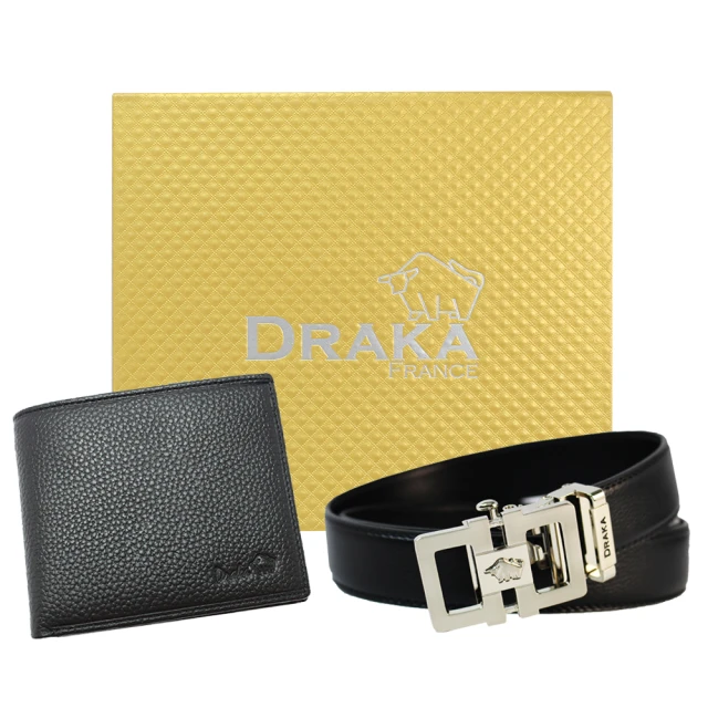 【DRAKA 達卡】黃金禮盒 真皮皮夾+自動皮帶-6014(41DK6014)
