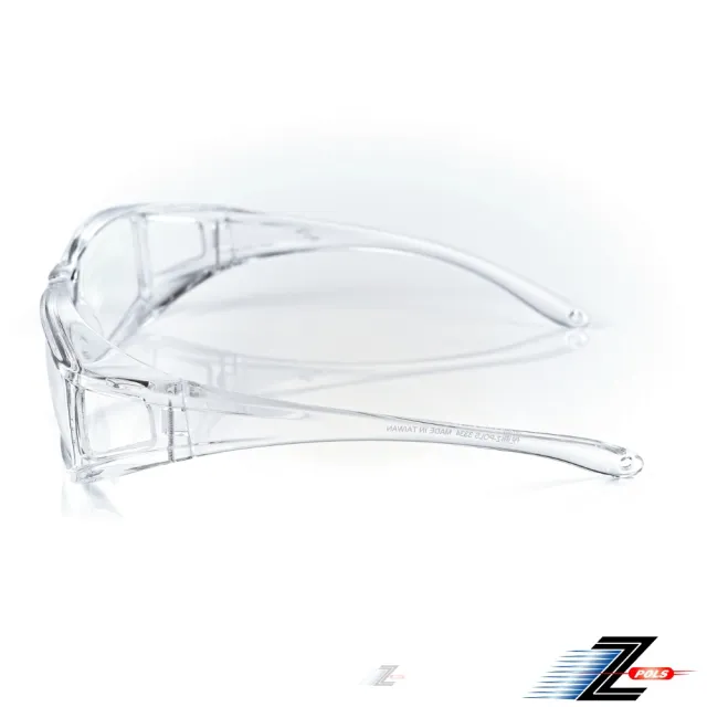 【Z-POLS】可包覆眼鏡於內設計 全透明PC防爆安全鏡片 抗UV400防飛沫眼鏡(高質感設計醫療人員最愛)