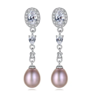 【RJNewYork】極致奢華淡水珍珠鑲鋯石垂墜耳洞式耳環(3色可選)