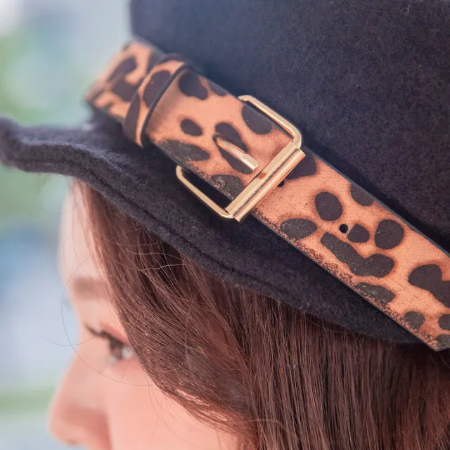 【Wonderland】豹紋金屬貝雷帽(黑)