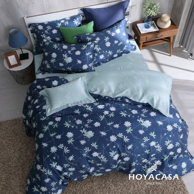 【HOYACASA】100%天絲兩用被床包組-藍語迷情(雙人)