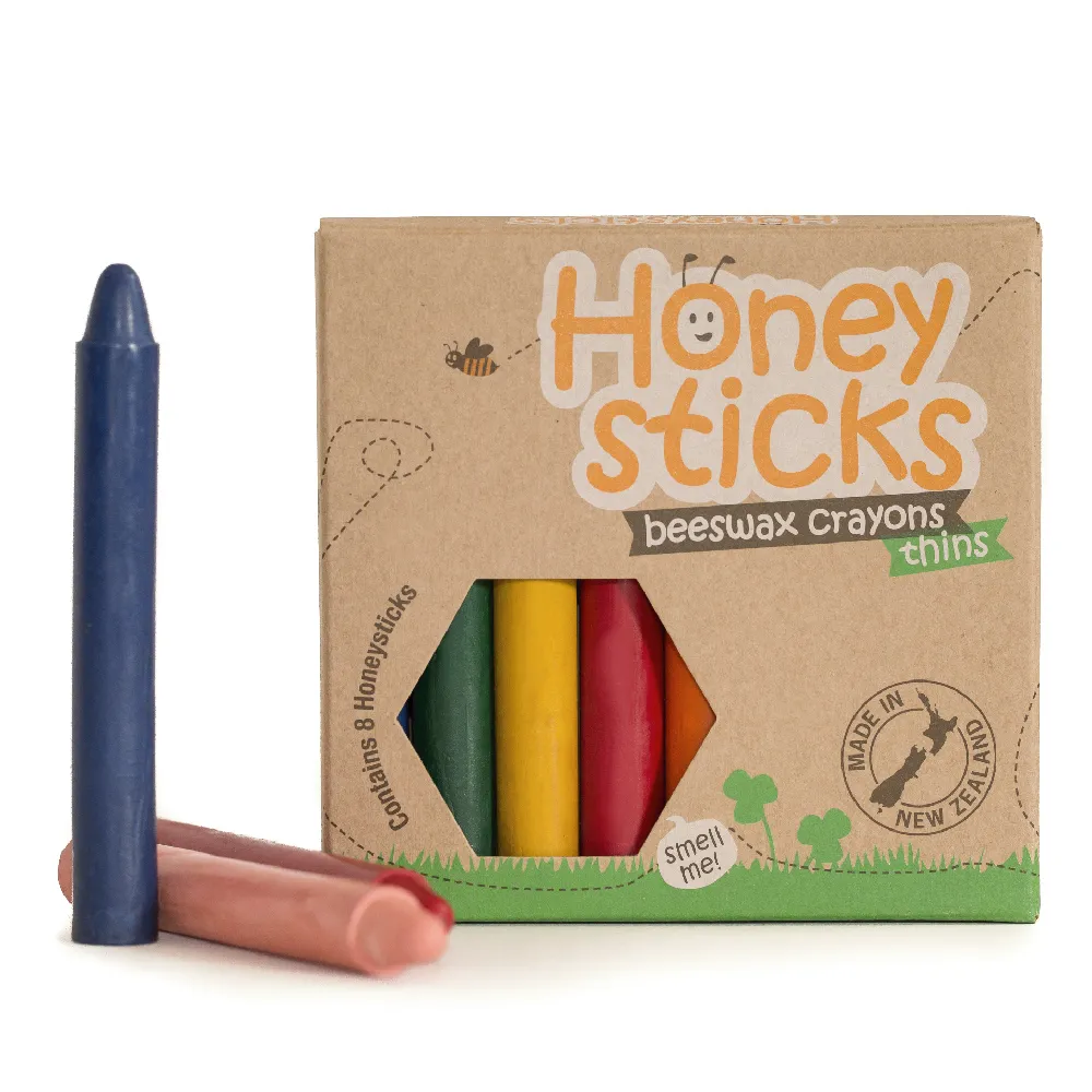 【Honey Sticks】紐西蘭純天然蜂蠟無毒蠟筆-5歲以上學童適用(8色細長型)