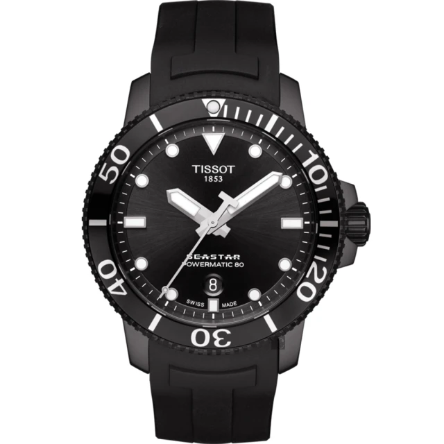 【TISSOT 天梭】水鬼 Seastar 海洋之星陶瓷潛水機械錶-PVD/43mm 送行動電源(T1204073705100)