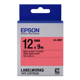 【EPSON】標籤帶 紅底黑字/12mm(LK-4RBP)