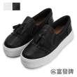 【FUFA Shoes 富發牌】流蘇點綴厚底懶人鞋-黑/白 1BE52(平底鞋/便鞋/包鞋)