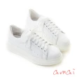 【amai】拼色真皮小白鞋 休閒鞋 厚底鞋 板鞋 運動鞋 鬆糕鞋 真皮小白鞋 大尺碼 GW18-72WT(白色)