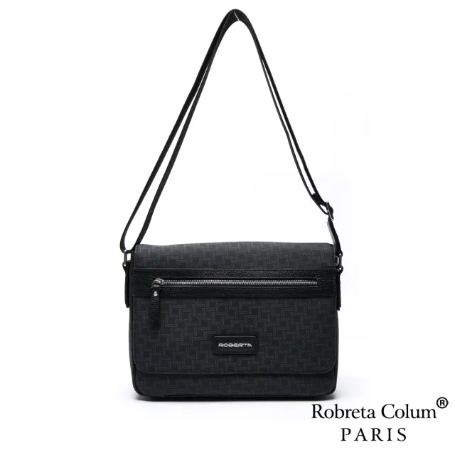 【Roberta Colum】真皮包包 雅痞牛皮掀蓋橫式斜背側背包
