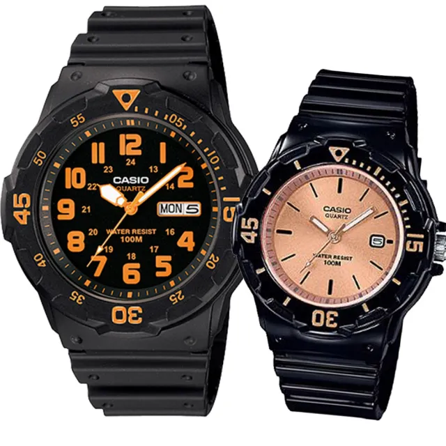 【CASIO 卡西歐】夏日錶心機 指針對錶(MRW-200H-4B+LRW-200H-9E2)