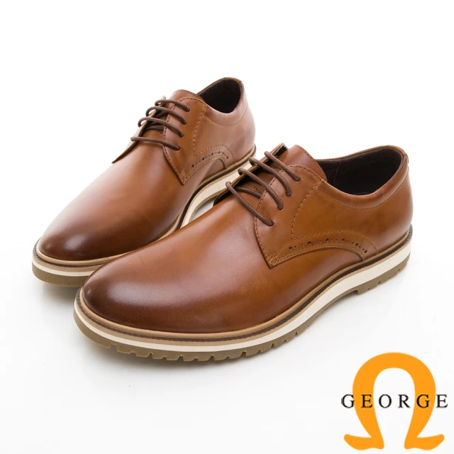 【GEORGE 喬治皮鞋】休閒系列 綁帶柔軟紳士休閒皮鞋-棕色835014BW-24