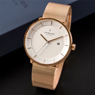 【Nordgreen】ND手錶 哲學家 Philosopher 40mm 玫瑰金殼×白面 玫瑰金米蘭錶帶(PH40RGMEROXX)