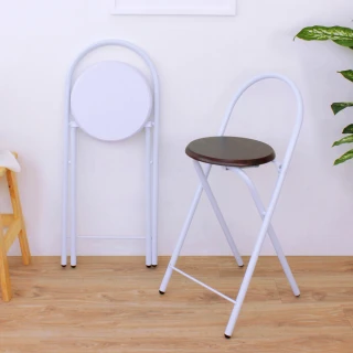 【E-Style】鋼管高背(木製椅座)折疊椅/吧台椅/高腳椅/餐椅/折合椅-三色可選(4入/組)
