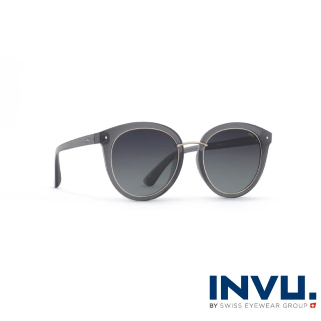 【INVU瑞士】來自瑞士優雅金邊造型水銀偏光太陽眼鏡(透黑-T1914B)