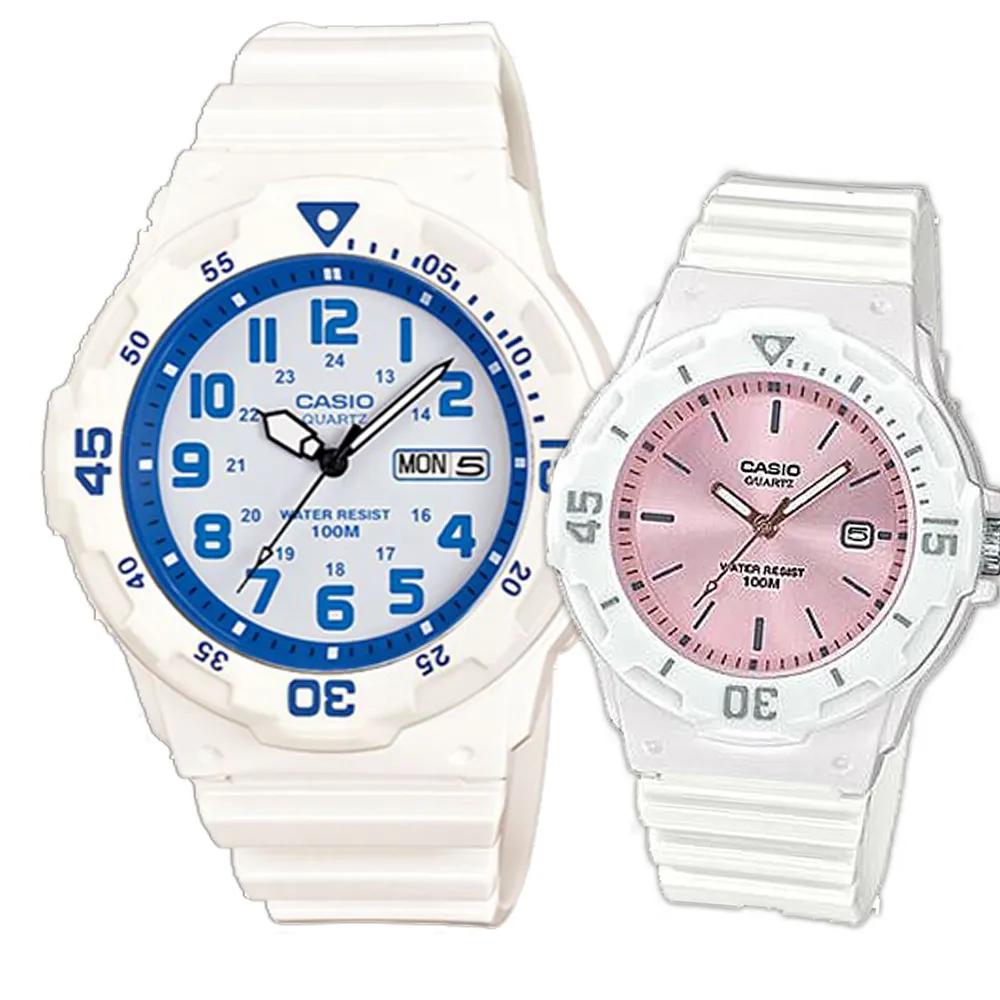 【CASIO 卡西歐】夏日錶心機 指針對錶(MRW-200HC-7B2+LRW-200H-4E3)