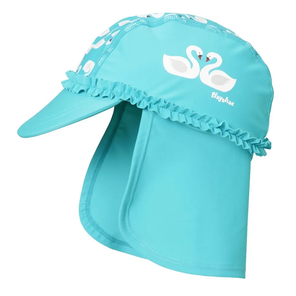 【Playshoes】嬰兒童抗UV防曬水陸兩用遮頸帽-天鵝(護頸遮脖遮陽帽泳帽)