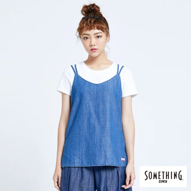 【SOMETHING】女裝 涼夏細帶背心(中古藍)
