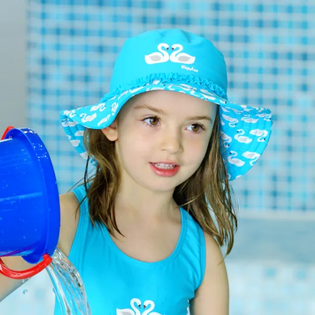 【德國Playshoes】嬰兒童抗UV防曬水陸兩用漁夫帽-天鵝(護頸遮脖遮陽帽泳帽)