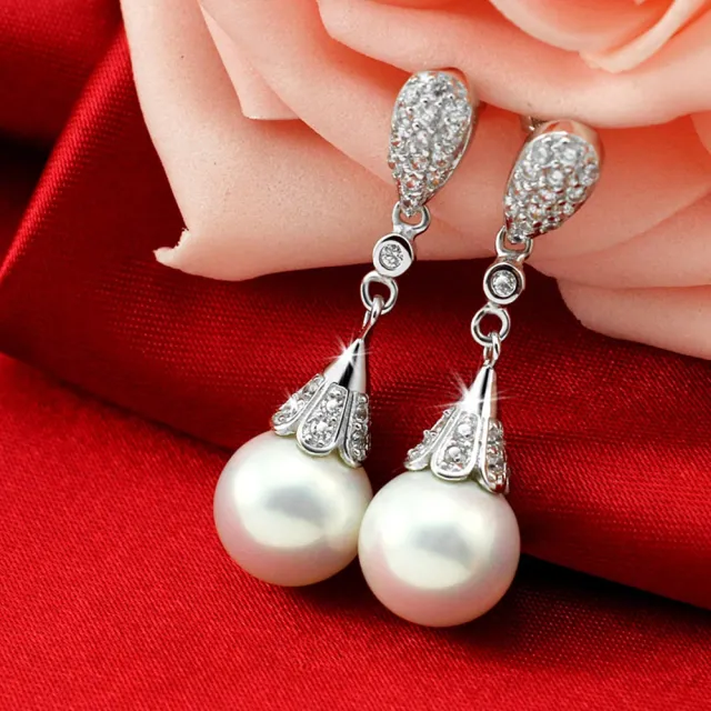 【Emi 艾迷】韓系925銀針奢華氣質水滴鋯石珍珠耳環