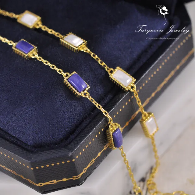 【Turquoise Jewelry】輕珠寶系列優雅白色方塊天然白蝶貝S925銀鍍金手鍊(tqst0004-white)