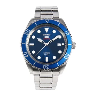 【SEIKO 精工】日製運動機械男錶 不鏽鋼錶帶 寶藍 防水100米(SRPB89J1)