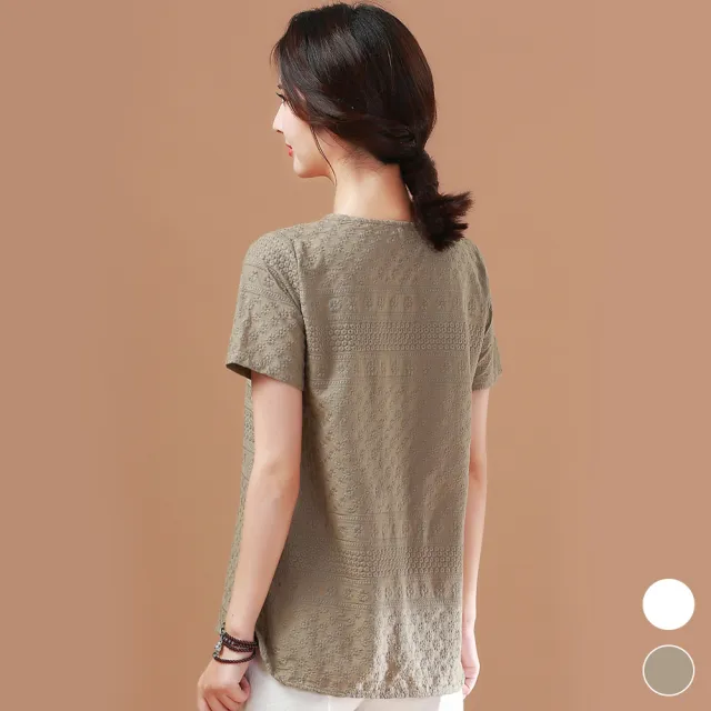 【ACheter】英國凱特優遊風立體織布刺繡圖騰短袖上衣#103478(2色)