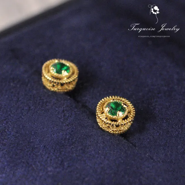 【Turquoise Jewelry】文藝復興vintage裸空綠鋯石S925銀鍍金耳環(tqsu0003)