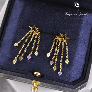 【Turquoise Jewelry】甜美可愛宇宙的流星鋯石S925銀鍍金細緻耳環(tqsm0014)