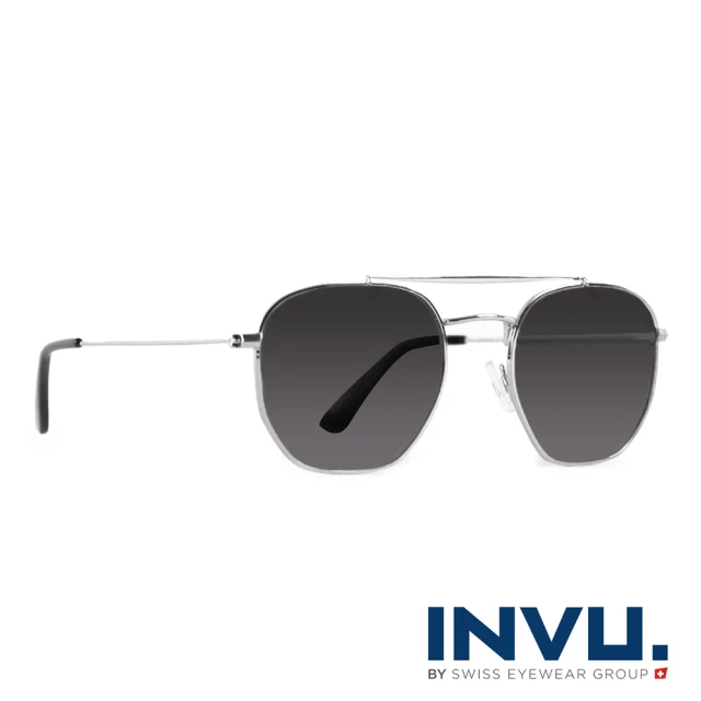 【INVU】瑞士簡約雙梁飛行員偏光太陽眼鏡(銀-B1000C-)