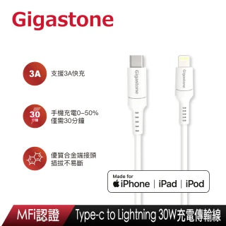 【Gigastone 立達】Type-c to Lightning 30W充電傳輸線 CL-7600W(支援iPhone 14/13/12 30W快速充電)