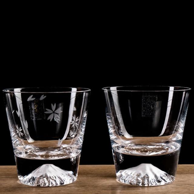 【田島硝子】日本手工吹製 富士山杯 威士忌杯+櫻花杯組 對杯 2入組(TG15-015-R+TG16-015-RS)