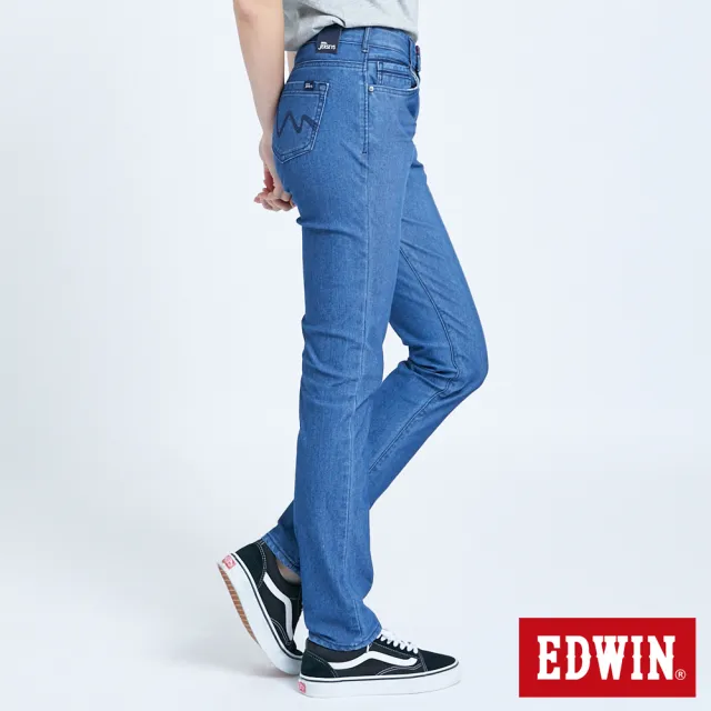 【EDWIN】女裝 JERSEYS EJ7透氣錐形迦績長褲(中古藍)