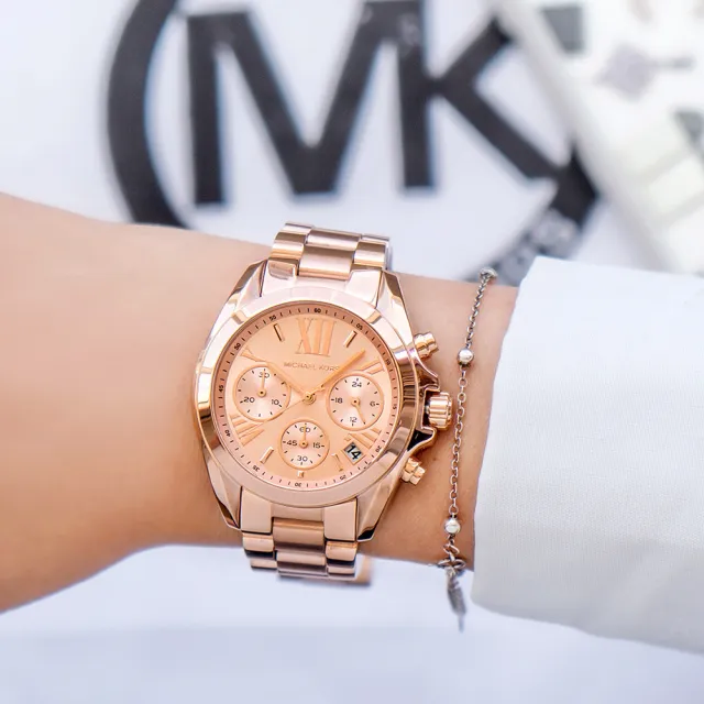 【Michael Kors】公司貨 36mm 玫瑰金面三眼計時腕錶(MK5799)