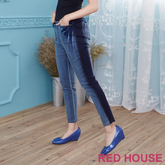 【RED HOUSE 蕾赫斯】拼接緊身牛仔褲(共2色)